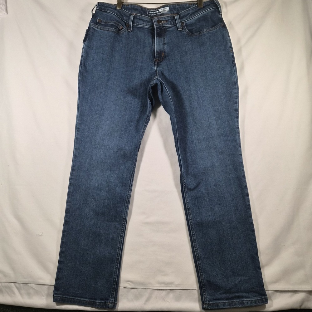Carhartt Women's 14 Short Relaxed Fit Jeans Blue Stretch Denim Work Pants
